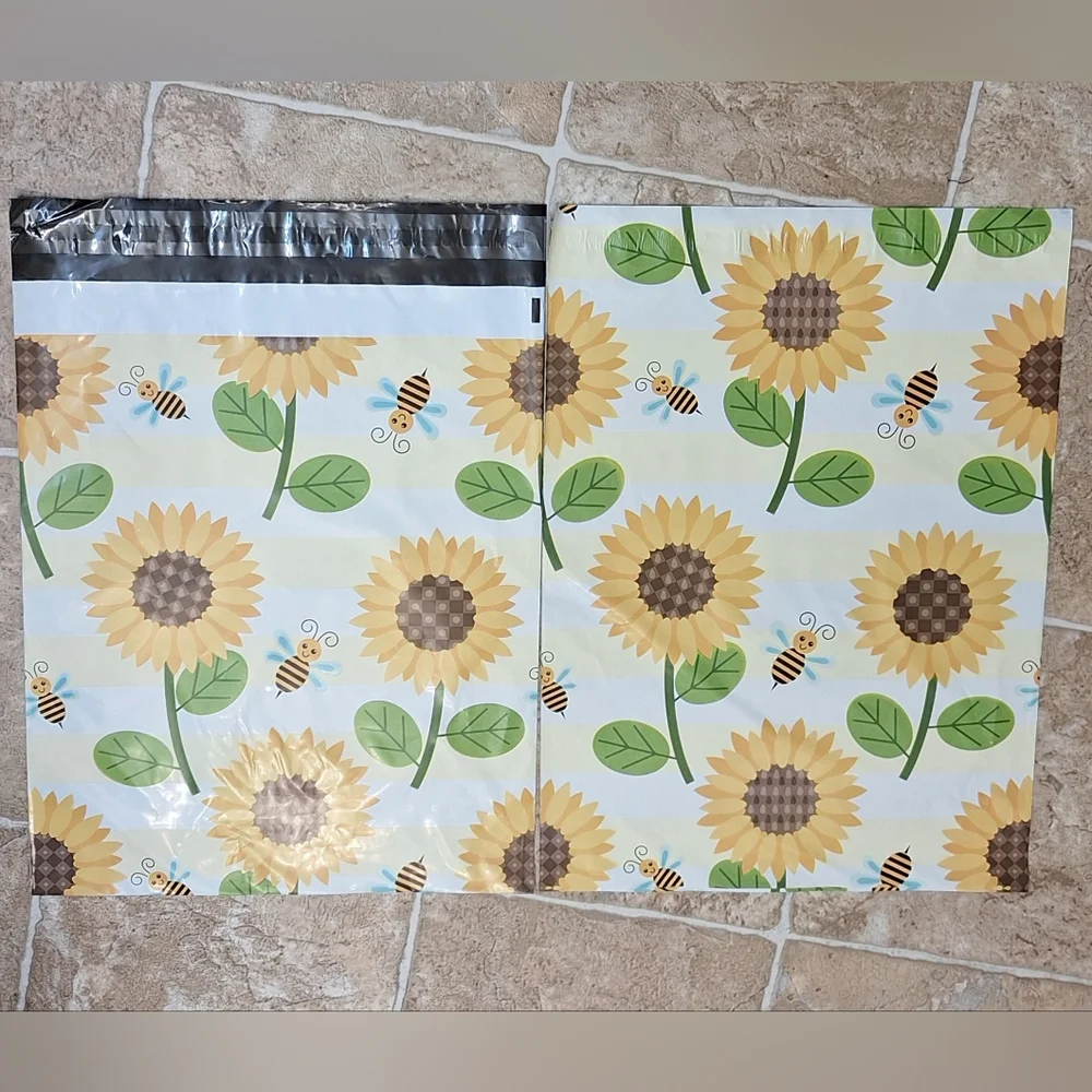 20ct. 12x15.5 Sunflower And Bee Polymailers, Random Thank You Cards/Stickers